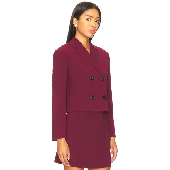 THEORY Admiral Double Breasted Crop Jacket in Grenache - Picture 2 of 14